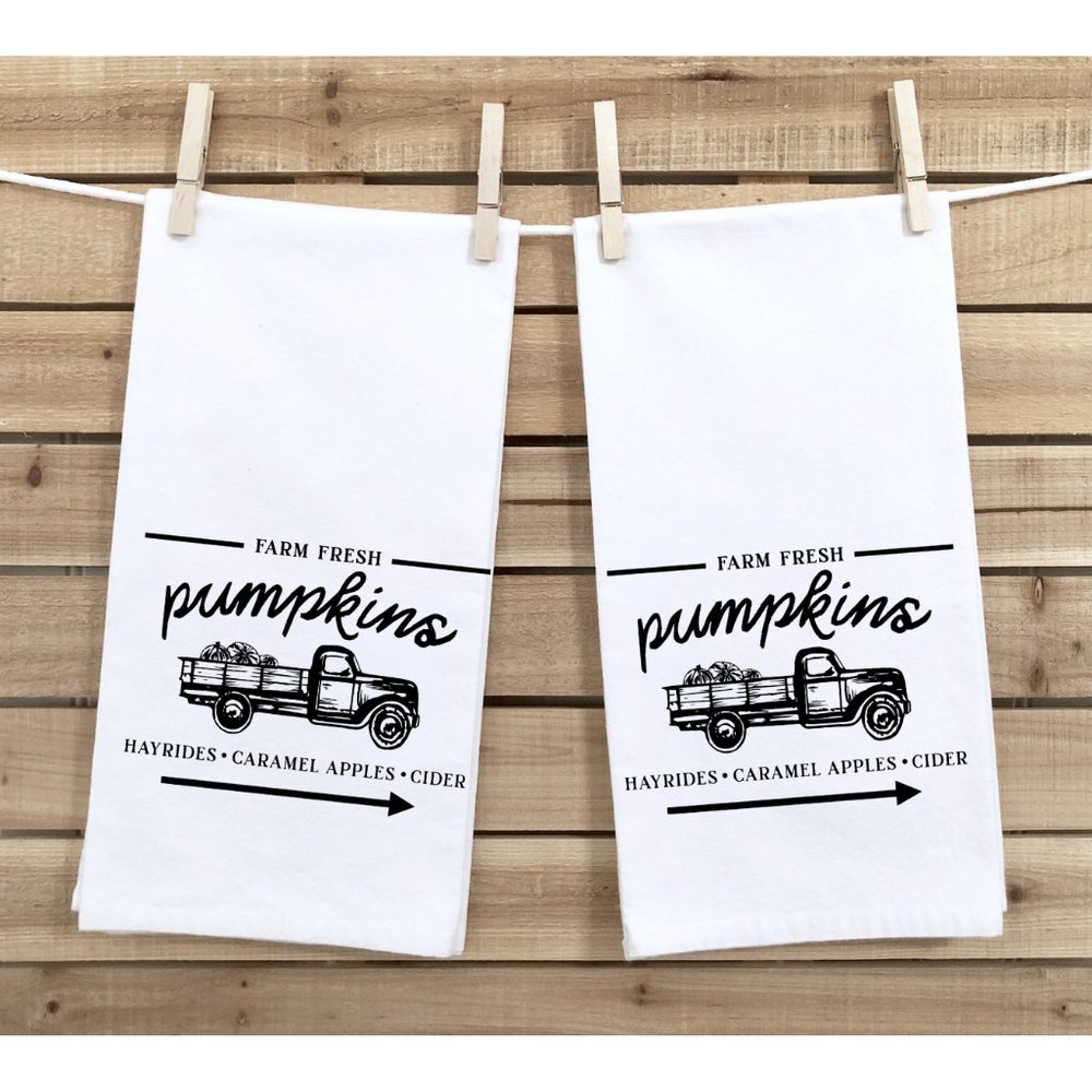 Tea Towels, Set of 2, Pumpkin Truck, Fall, Autumn